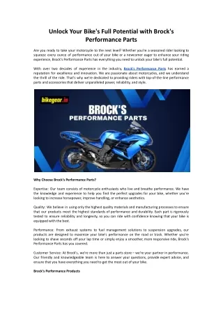 Buy Brock's Performance Parts Online in India