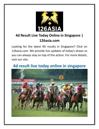 4d Result Live Today Online in Singapore  126asia.com
