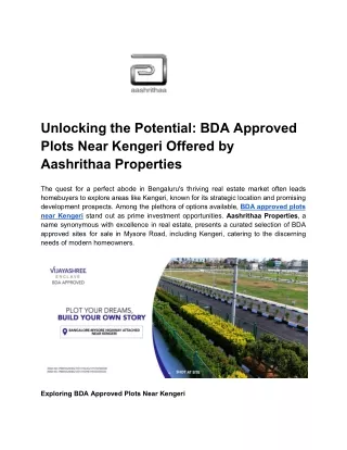 Unlocking the Potential_ BDA Approved Plots Near Kengeri Offered by Aashrithaa Properties