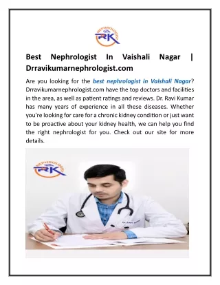 Best Nephrologist In Vaishali Nagar  Drravikumarnephrologist.com