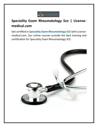 Speciality Exam Rheumatology Sce  License-medical.com