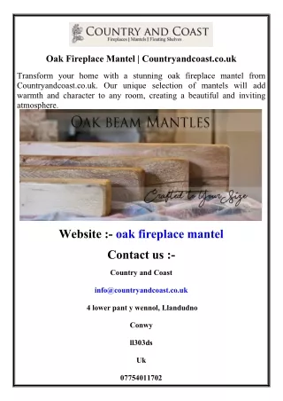 Oak Fireplace Mantel  Countryandcoast.co.uk