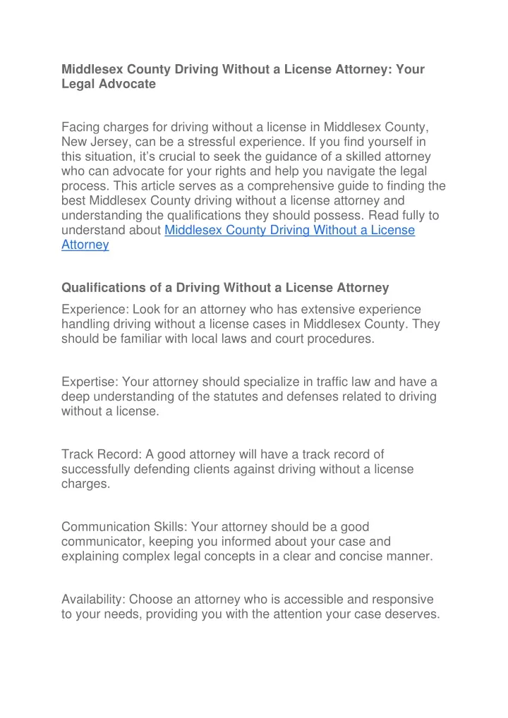 middlesex county driving without a license