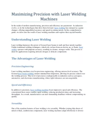 Maximizing Precision with Laser Welding Machines