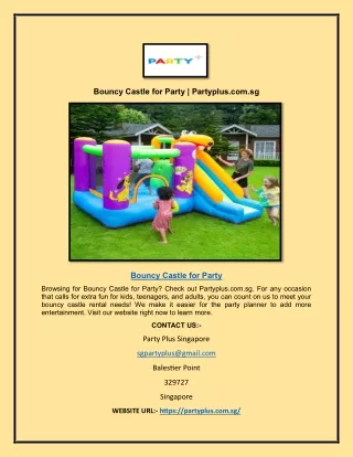 Bouncy Castle for Party  Partyplus.com.sg