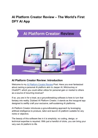 AI Platform Creator Review - The World's First DFY Al App