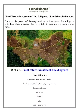 Real Estate Investment Due Diligence  Landshareindia.com