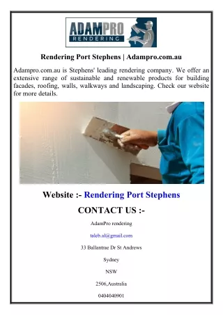 Rendering Port Stephens  Adampro.com.au