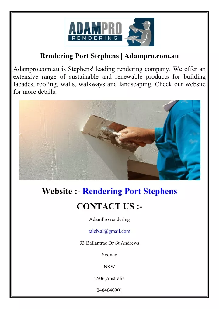 rendering port stephens adampro com au