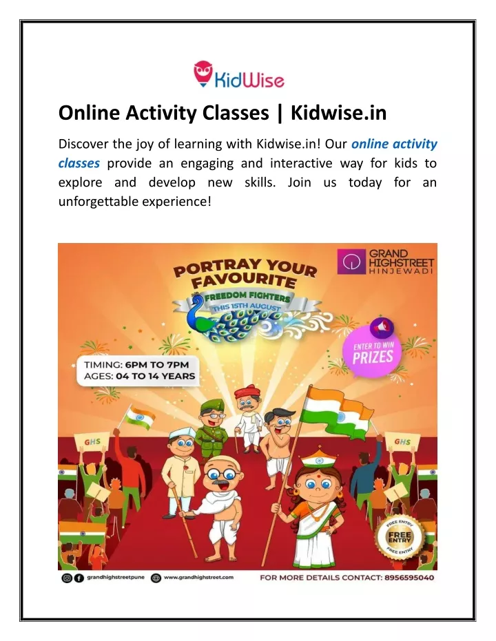 online activity classes kidwise in