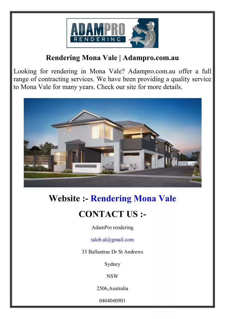 rendering mona vale adampro com au