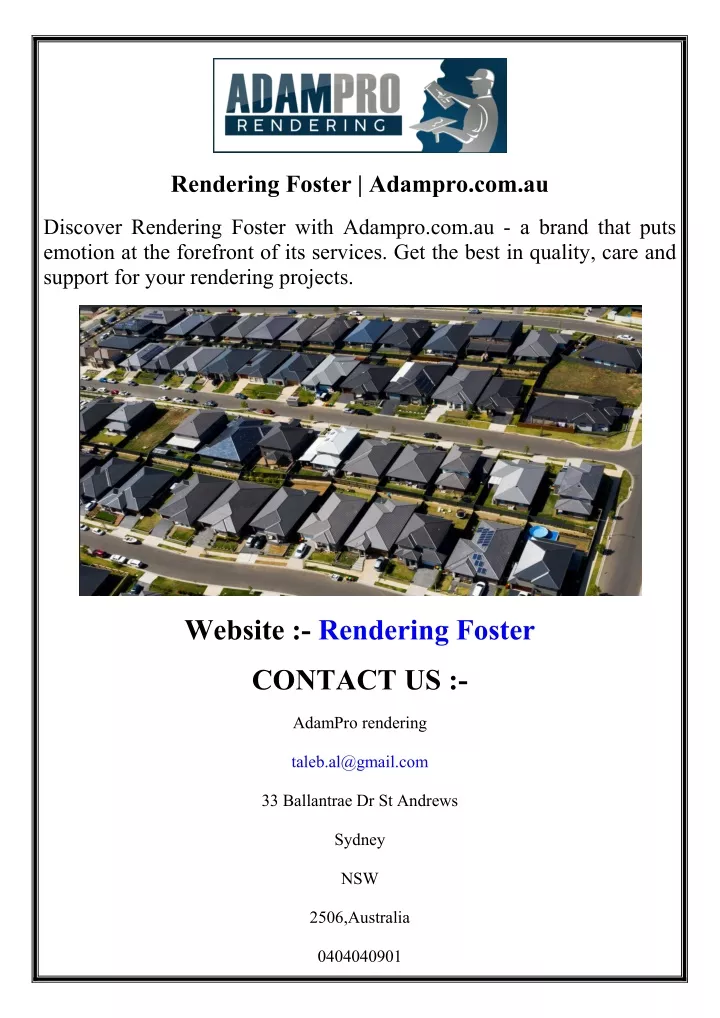 rendering foster adampro com au