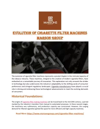 Evolution Of Cigarette Filter Machines - Marson Group