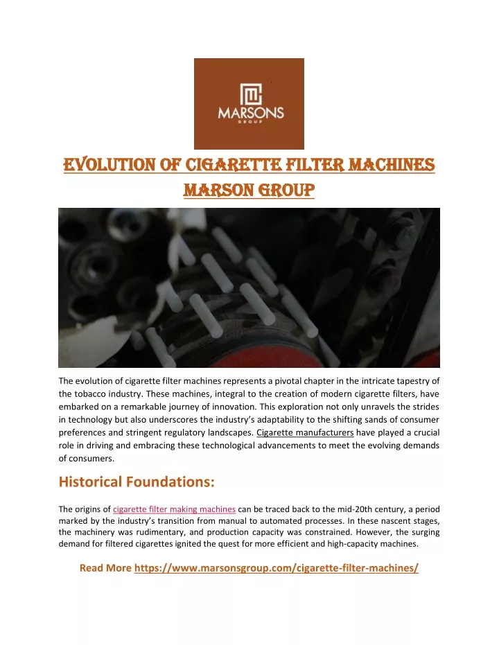 evolution of cigarette filter machines evolution