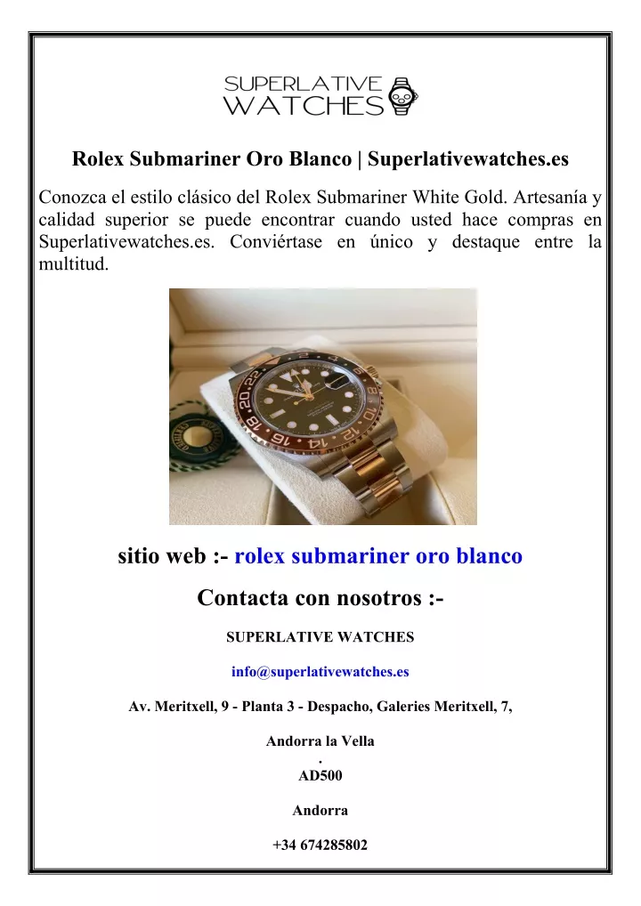 rolex submariner oro blanco superlativewatches es