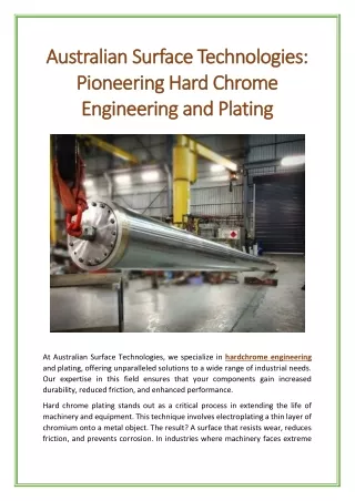 Australian Surface Technologies: Pioneering Hard Chrome Engineering and Plating