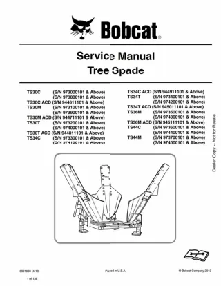 Bobcat TS44M Tree Spade Service Repair Manual SN 974500101 And Above