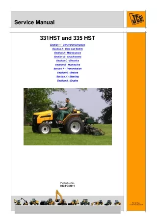 JCB 335HST COMPACT TRACTOR Service Repair Manual SN：1170000