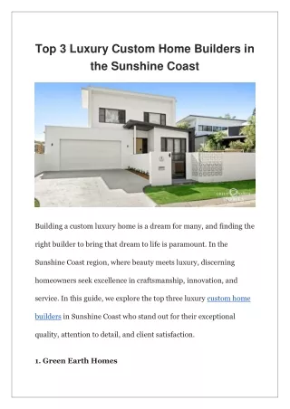 Top 3 Luxury Custom Home Builders in the Sunshine Coast?