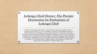 Lehenga Choli Denver The Premier Destination for Enthusiasts of Lehenga Choli
