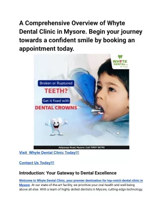 A Comprehensive Overview of Whyte Dental Clinic in Mysore