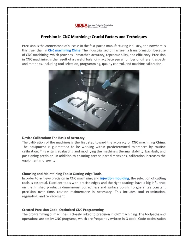 precision in cnc machining crucial factors