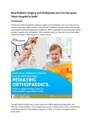 Best Pediatric Surgery and Orthopedic Care For Everyone - Triton Hospital in Delhi