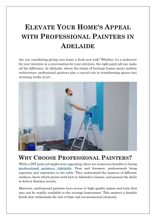 Elevate Your Home's Appeal with Professional Painters in Adelaide