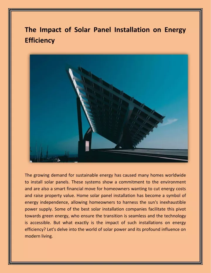 the impact of solar panel installation on energy