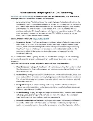 Advancements in Hydrogen Fuel Cell Technology