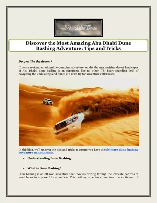 Discover the Most Amazing Abu Dhabi Dune Bashing Adventure Tips and Tricks