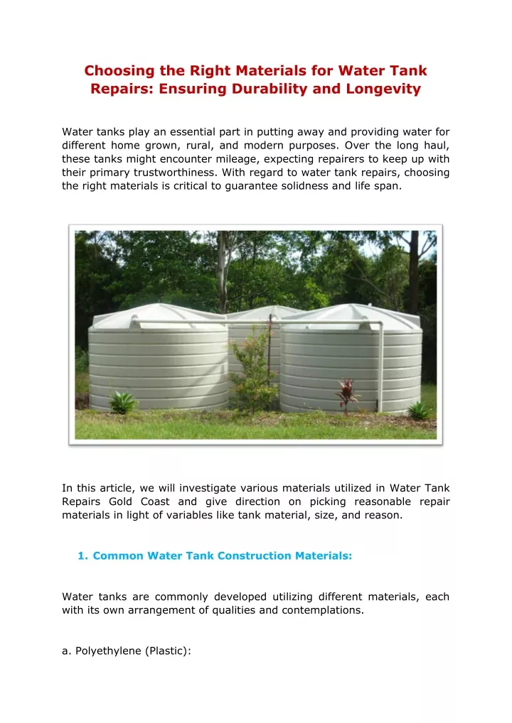 choosing the right materials for water tank