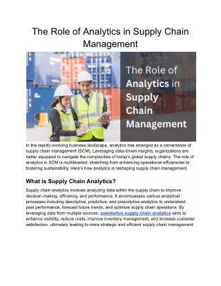 The Role of Analytics in Supply Chain Management