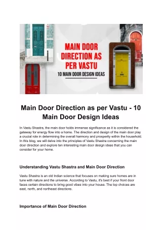 Vastu for Main Door Entrance
