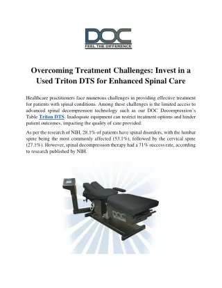 Overcoming Treatment Challenges Invest in a Used Triton DTS for Enhanced Spinal Care