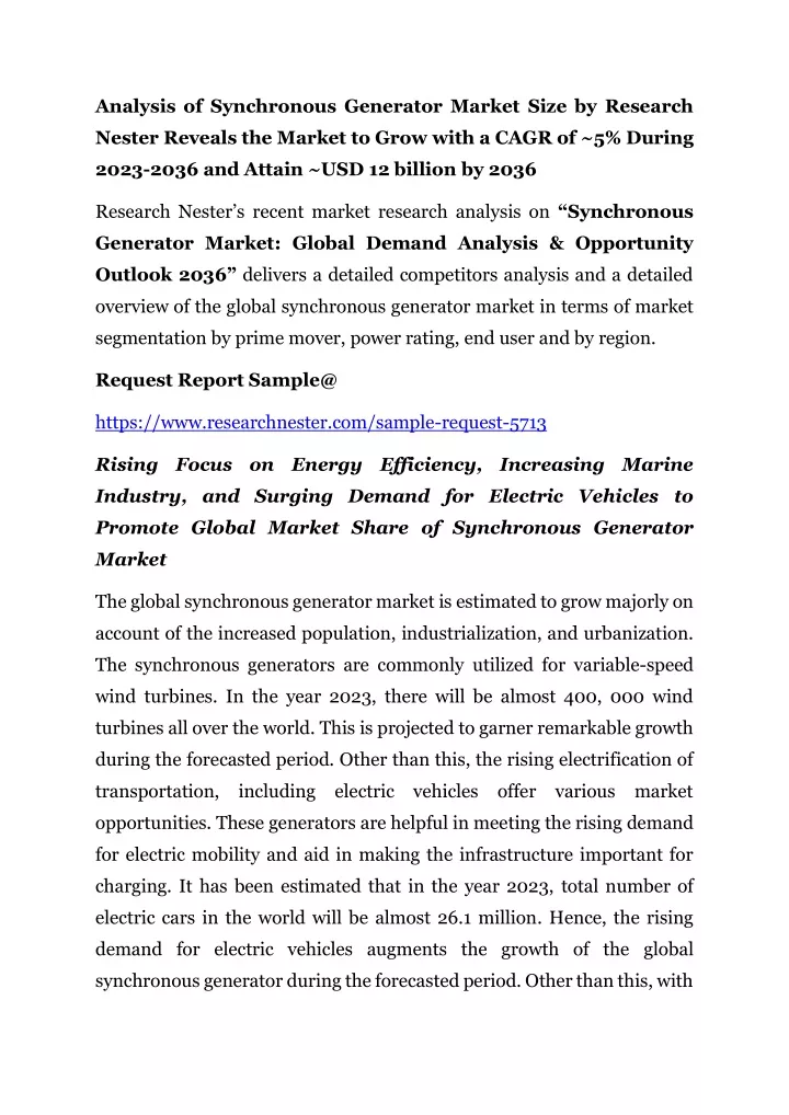 analysis of synchronous generator market size