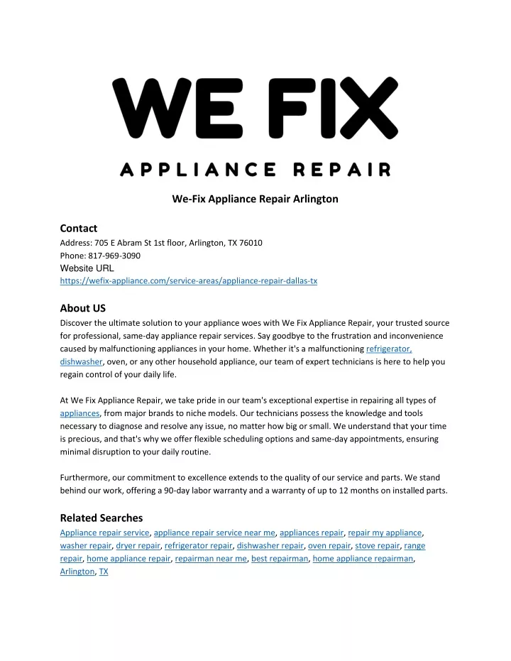 we fix appliance repair arlington