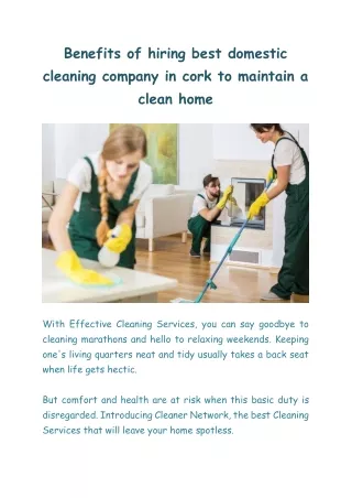Benefits of hiring best domestic cleaning company in cork to maintain a clean home