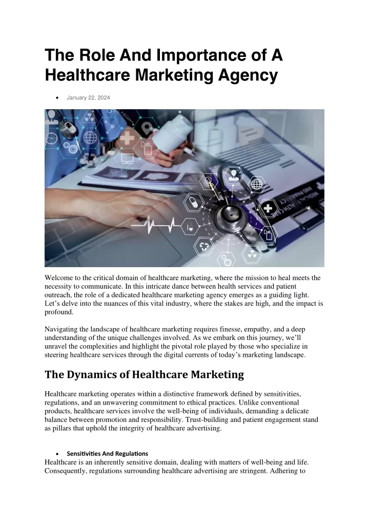 the role and importance of a healthcare marketing
