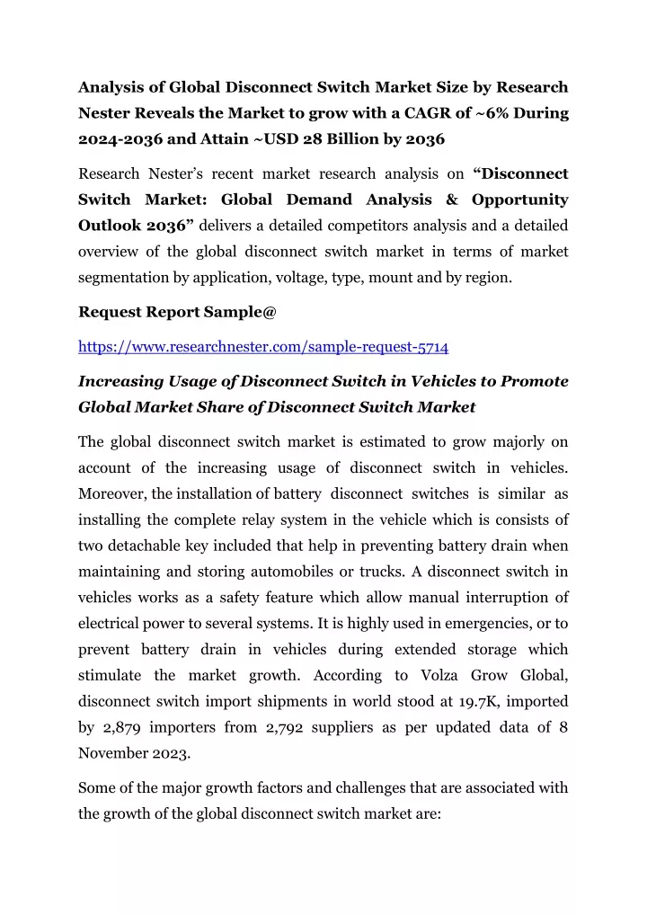 analysis of global disconnect switch market size