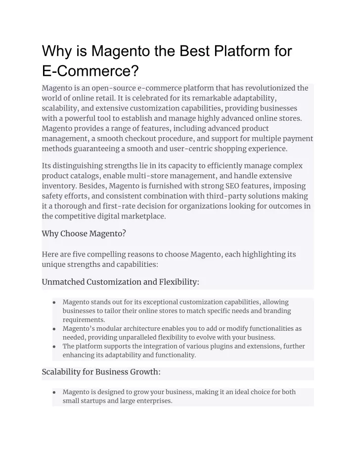 why is magento the best platform for e commerce