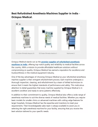 Best Refurbished Anesthesia Machines Supplier in India - Octopus Medical.
