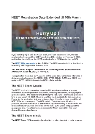 neet registration date extended till 16th march