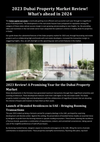 2023 Dubai Property Market Review! What's ahead in 2024