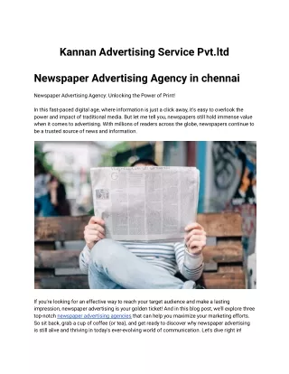 No 1 Advertising agencies in Chennai | Newspaper Advertising Agency in Chennai