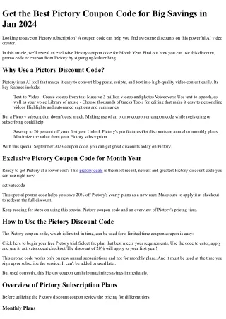 Find the Best Pictory Coupon Code for Big Savings in Month Year