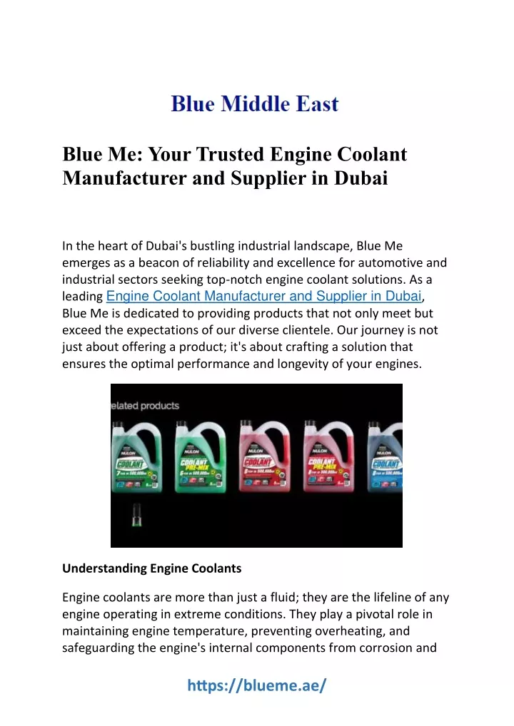 blue me your trusted engine coolant manufacturer