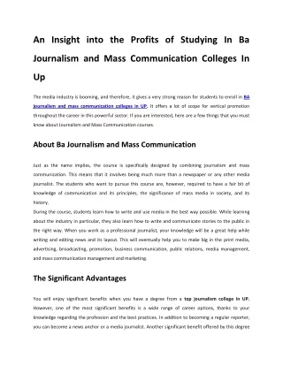 An Insight into the Profits of Studying In Ba Journalism and Mass Communication Colleges In Up