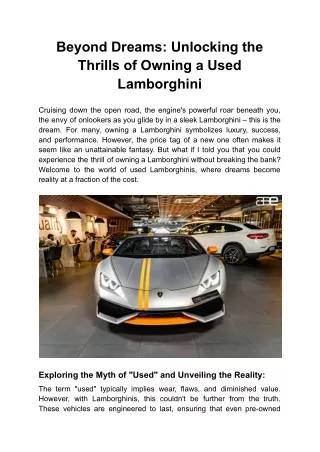 Beyond Dreams_ Unlocking the Thrills of Owning a Used Lamborghini