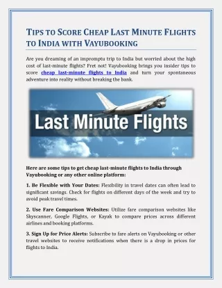 Tips to Score Cheap Last Minute Flights to India with Vayubooking